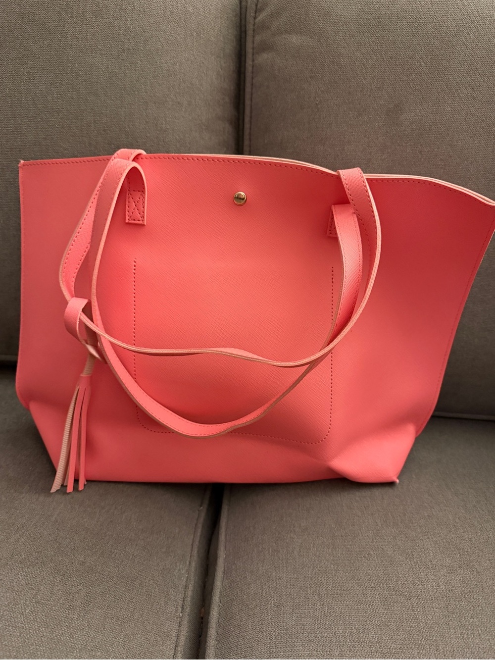 Coral Pink Structured Tote Bag Large Shoulder Purse Tassel Magnetic Snap